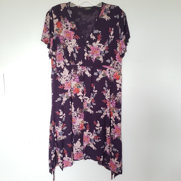 Yours Dresses & Skirts - Purple floral wrap style dress asymmetric hem
